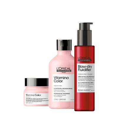 Kit L'Oréal Professionnel Vitamino Color Resveratrol Shampoo Máscara e Blow Dry Fluidifier Leave-In (3 produtos)