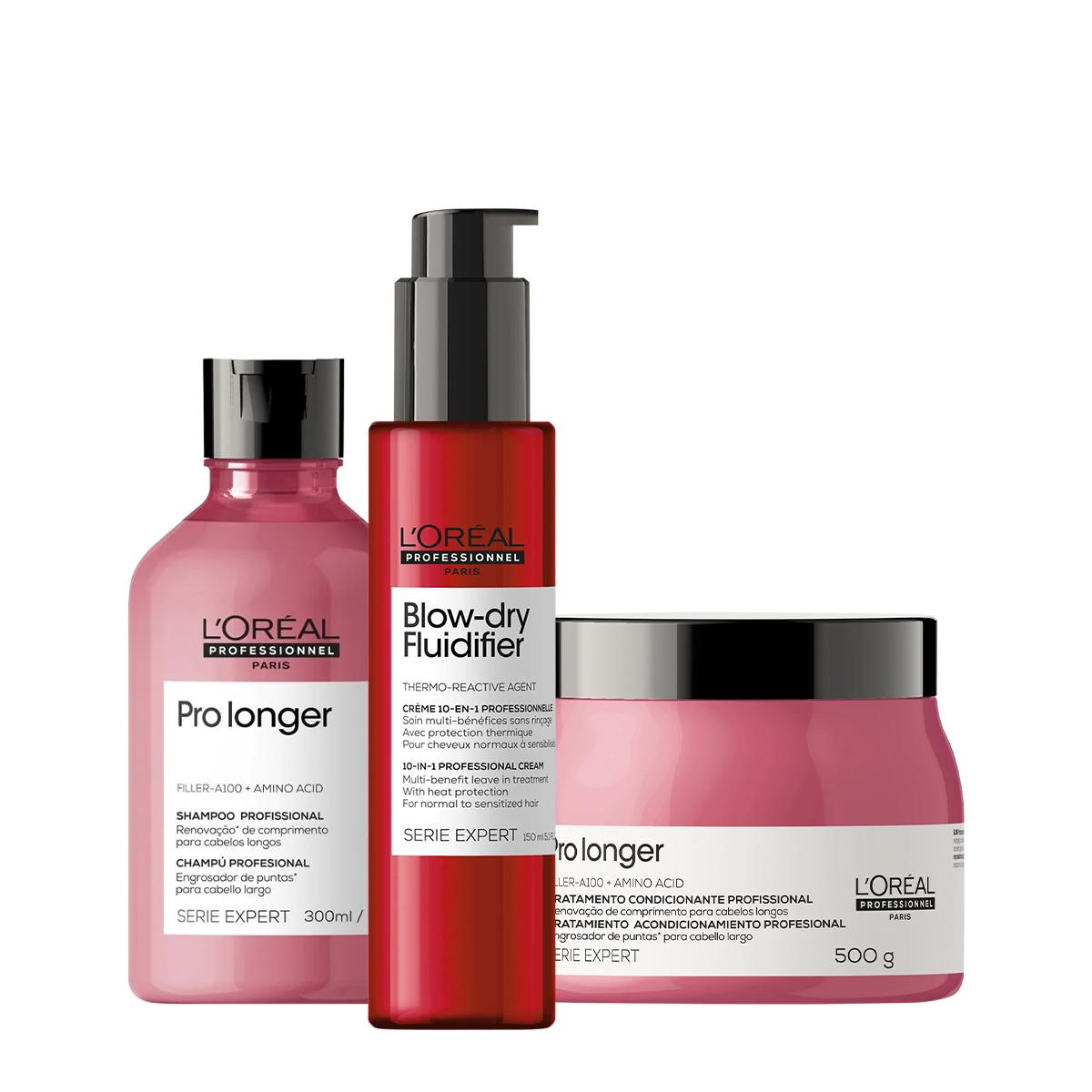 Kit L'Oréal Professionnel Serie Expert Pro Longer Shampoo Máscara e Blow Dry Fluidifier Leave-in (3 produtos) - 1