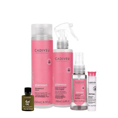 Kit Cadiveu Professional Essentials Glamour Shampoo Ampola Fluído Sérum e Açaí Oil 10 (5 produtos)