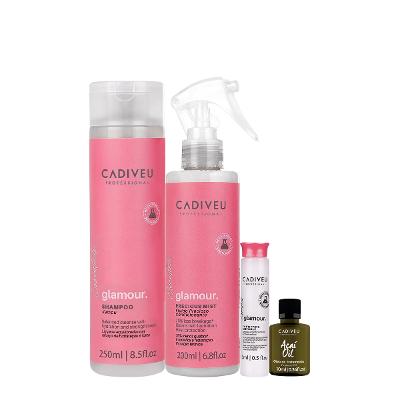 Kit Cadiveu Professional Essentials Glamour Shampoo Fluído Ampola e Açaí Oil 10 (4 produtos)