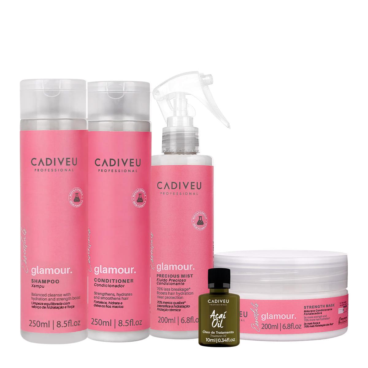 Kit Cadiveu Profissional Essentials Glamour Shampoo Condicionador Máscara Fluído e Açaí Oil P (5 produtos) - 1
