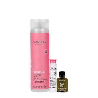 Kit Cadiveu Profissional Essentials Glamour Shampoo Ampola e Açaí Oil P (3 produtos)