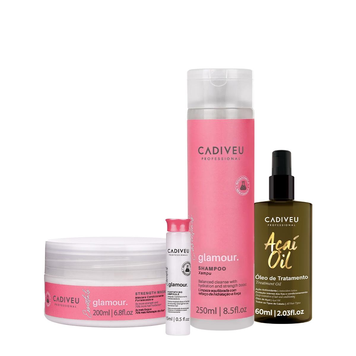 Kit Cadiveu Professional Essentials Glamour Shampoo Máscara Ampola e Açai Oil 60 (4 produtos) - 1