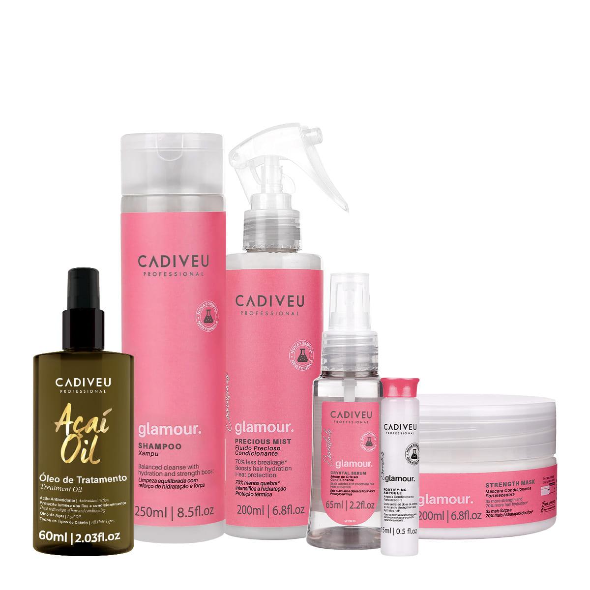 Kit Cadiveu Professional Essentials Glamour Shampoo Máscara Fluído Ampola Sérum e Açaí Oil (6 produtos) - 1