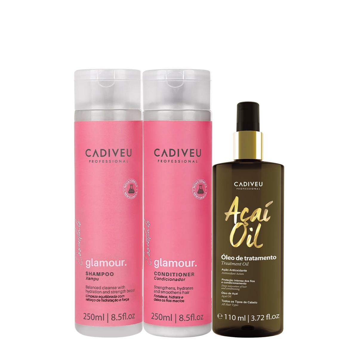 Kit Cadiveu Profissional Essentials Glamour Shampoo Condicionador e Açaí Oil 110 (3 produtos) - 1