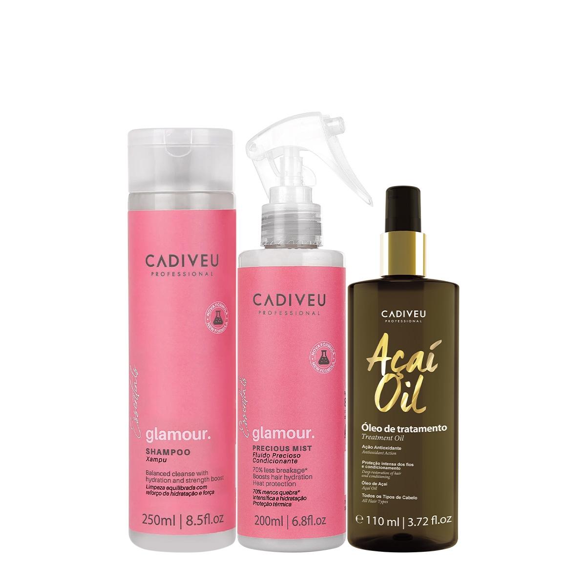 Kit Cadiveu Profissional Essentials Glamour Shampoo Fluído e Açaí Oil 110 (3 produtos) - 1