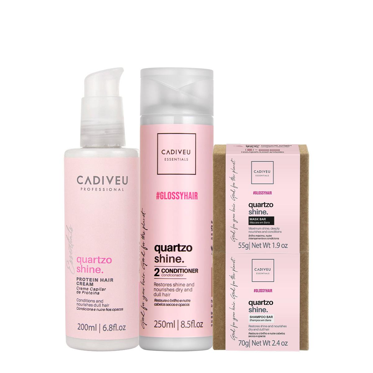 Kit Cadiveu Professional Essentials Quartzo Shine Shampoo em Barra Condicionador Máscara em Barra e Pré Shampoo (4 produ - 1