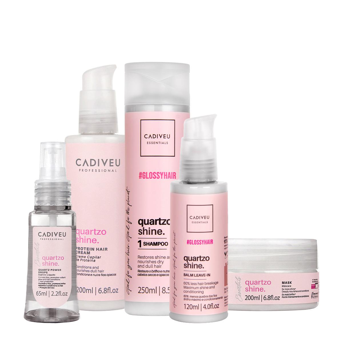 Kit Cadiveu Professional Essentials Quartzo Shine Shampoo Máscara Pré Shampoo Óleo e Leave-in (5 produtos) - 1