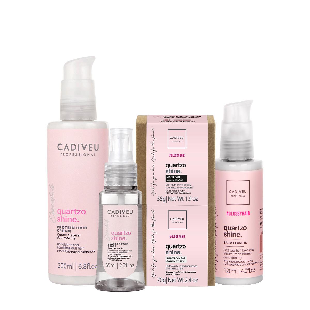 Kit Cadiveu Professional Essentials Quartzo Shine Shampoo Máscara em Barra Pré Shampoo Leave-in e Óleo (5 produtos) - 1
