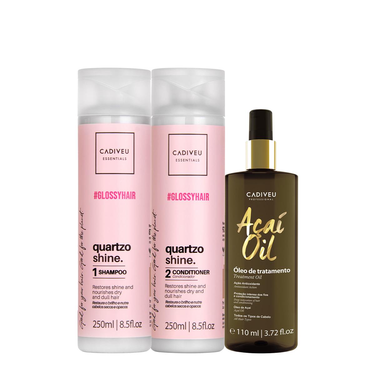Kit Cadiveu Essentials Quartzo Shine Shampoo Condicionador e Açaí Oil 110 (3 produtos) - 1