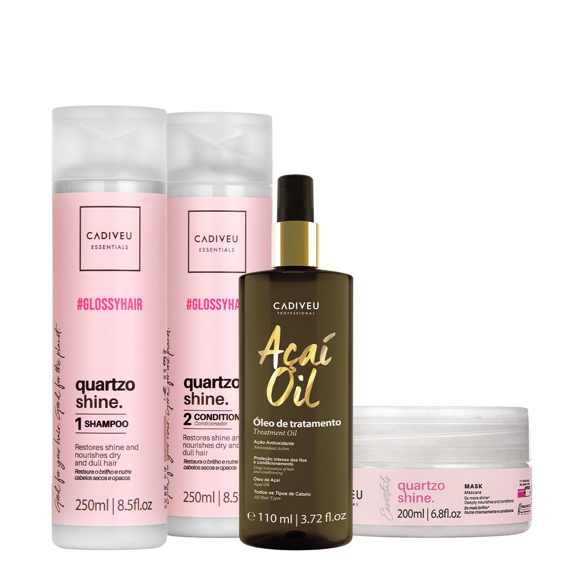Kit Cadiveu Professional Quartzo Shine Shampoo Condicionador Máscara e Açaí Oil 110 (4 produtos) - 1