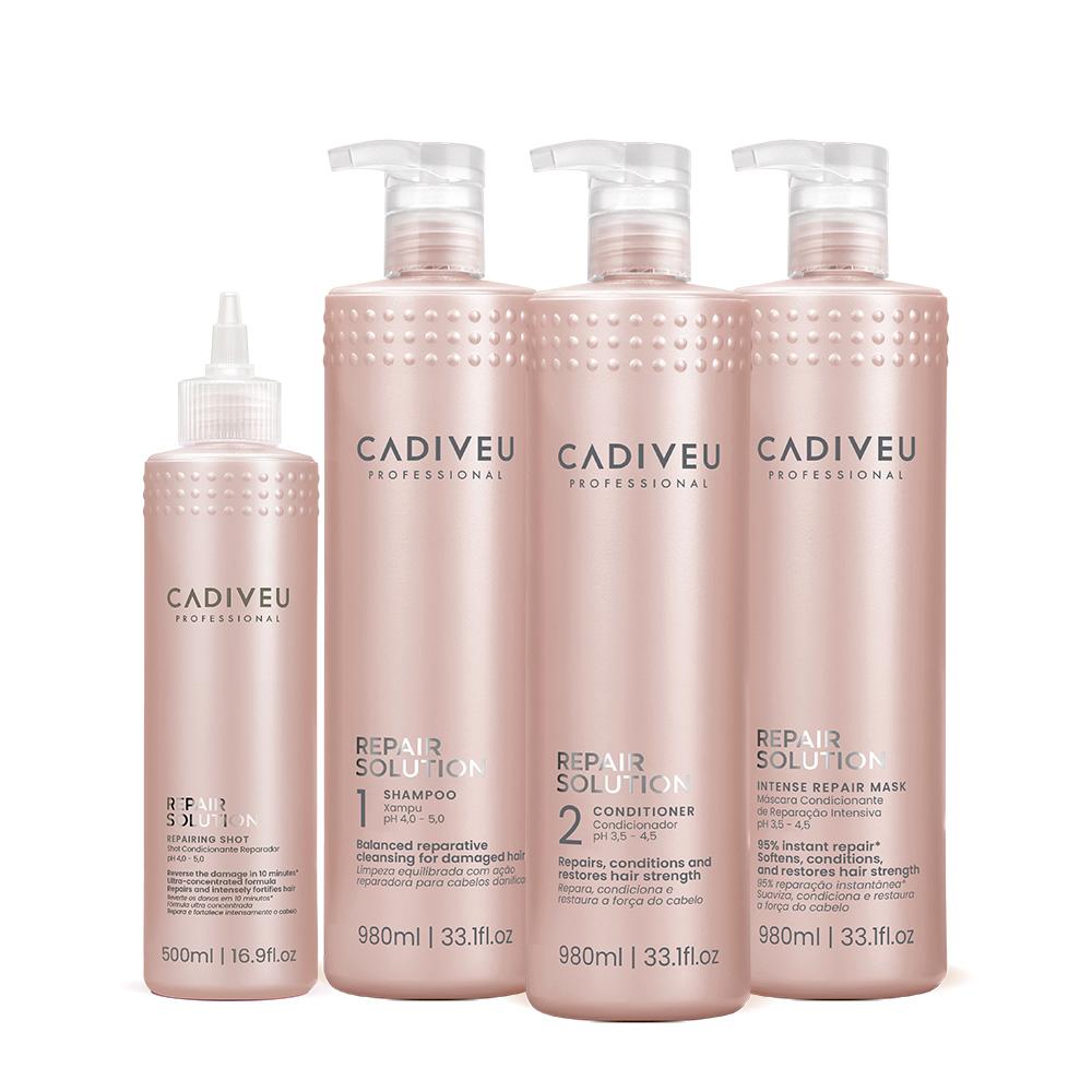 Kit Cadiveu Repair Solution Shampoo Sem Sulfato Condicionador Máscara e Shot (4 produtos) - 1