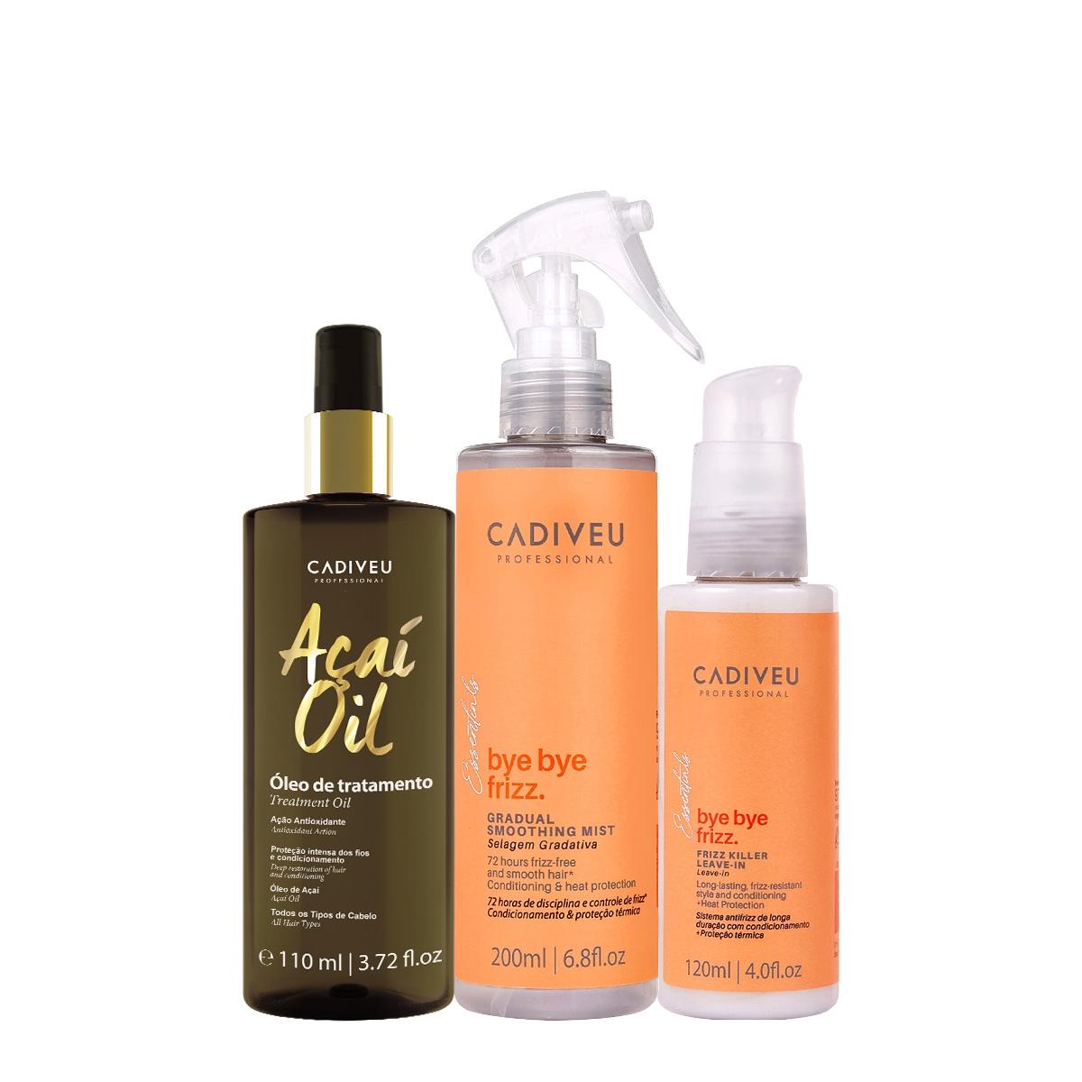 Kit Cadiveu Professional Bye Bye Frizz Selagem Gradativa Leave-in e Açai Oil 110 (3 produtos) - 1