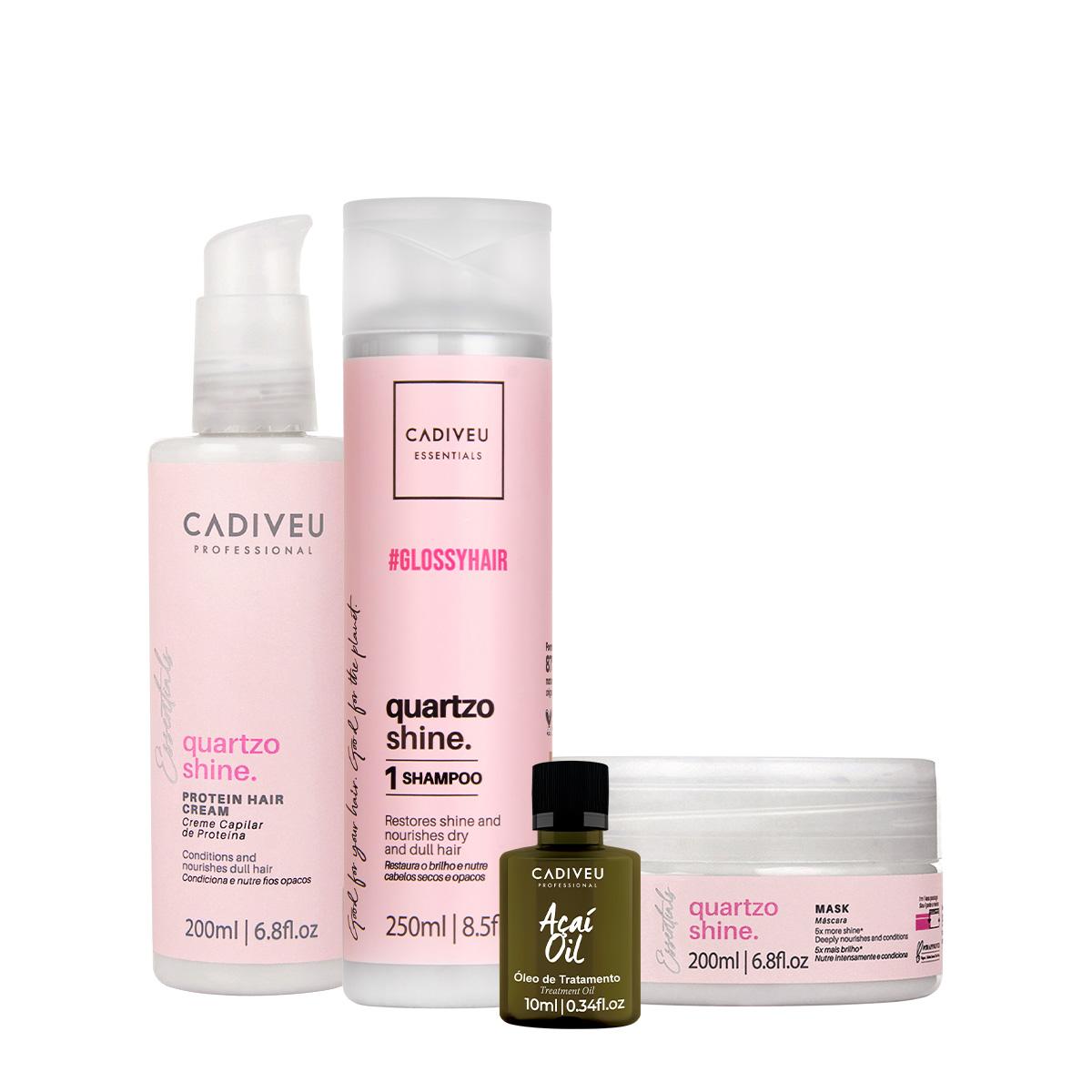 Kit Cadiveu Professional Essentials Quartzo Shine Shampoo Máscara Pré-Shampoo e Açaí Oil (4 produtos) - 1