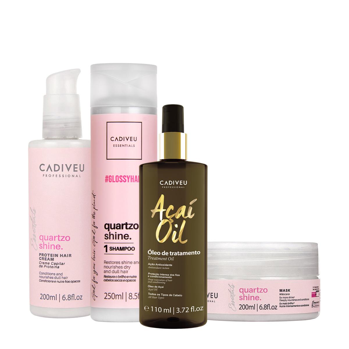 Kit Cadiveu Professional Essentials Quartzo Shine Shampoo Máscara Pré-Shampoo e Açaí Oil 110 (4 produtos) - 1
