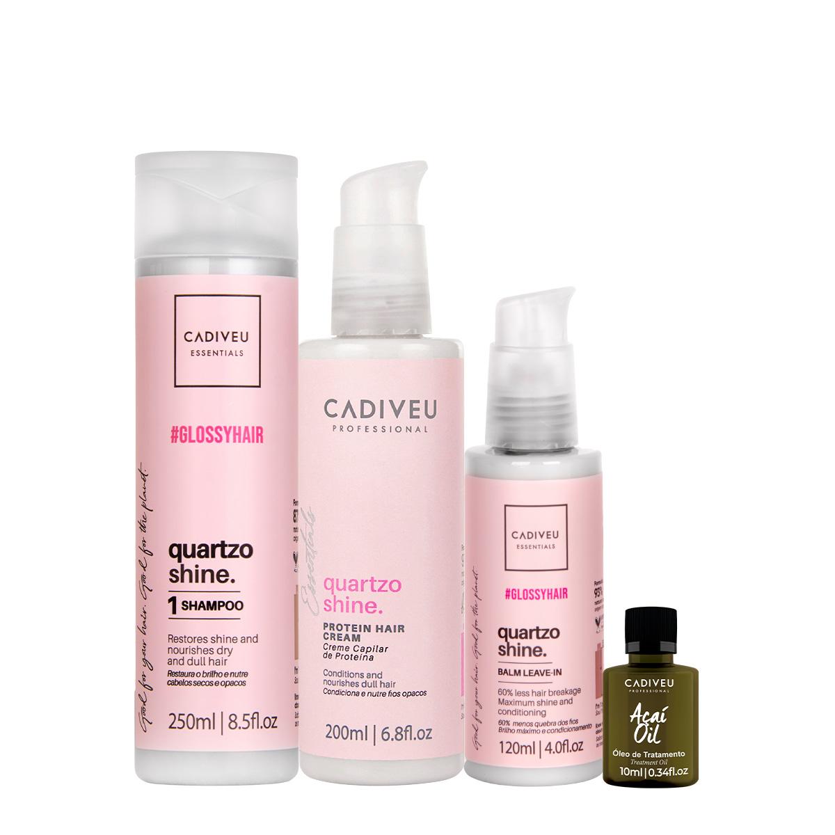 Kit Cadiveu Professional Essentials Quartzo Shine Shampoo Pré-Shampoo Leave-in e Açaí Oil (4 produtos) - 1