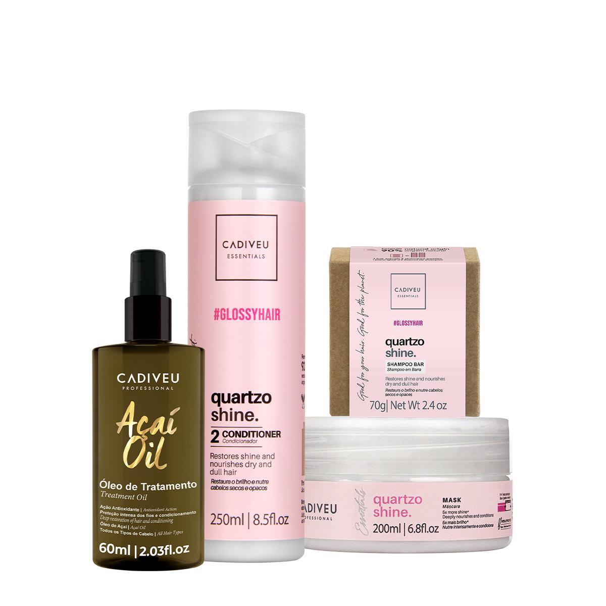 Kit Cadiveu Professional Essentials Quartzo Shine Shampoo em Barra Condicionador Máscara e Açaí Oil 60 (4 produtos) - 1