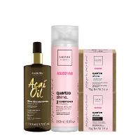 Kit Cadiveu Professional Essentials Quartzo Shine Shampoo em Barra Condicionador Máscara em Barra e Açaí Oil 110 (4 prod - 1
