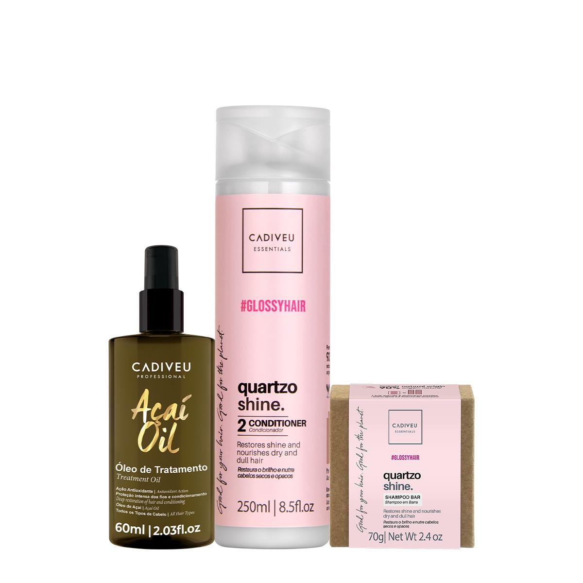 Kit Cadiveu Professional Essentials Quartzo Shine Shampoo em Barra Condicionador e Açaí Oil 60 (3 produtos) - 1