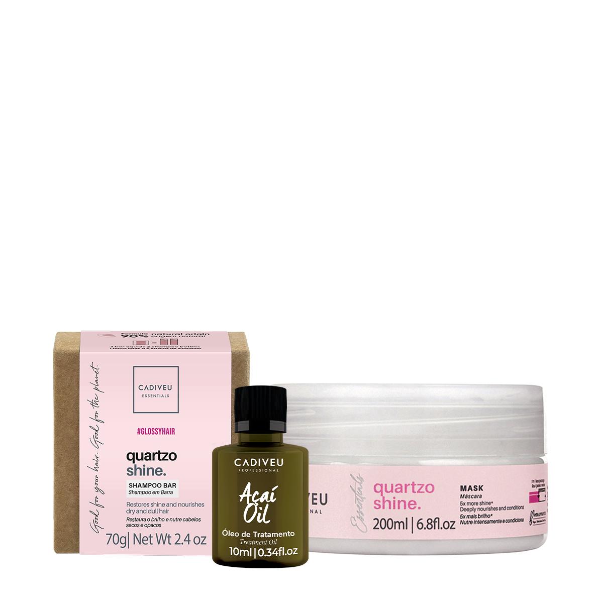 Kit Cadiveu Professional Essentials Quartzo Shine Shampoo em Barra Máscara e Açaí Oil (3 produtos) - 1