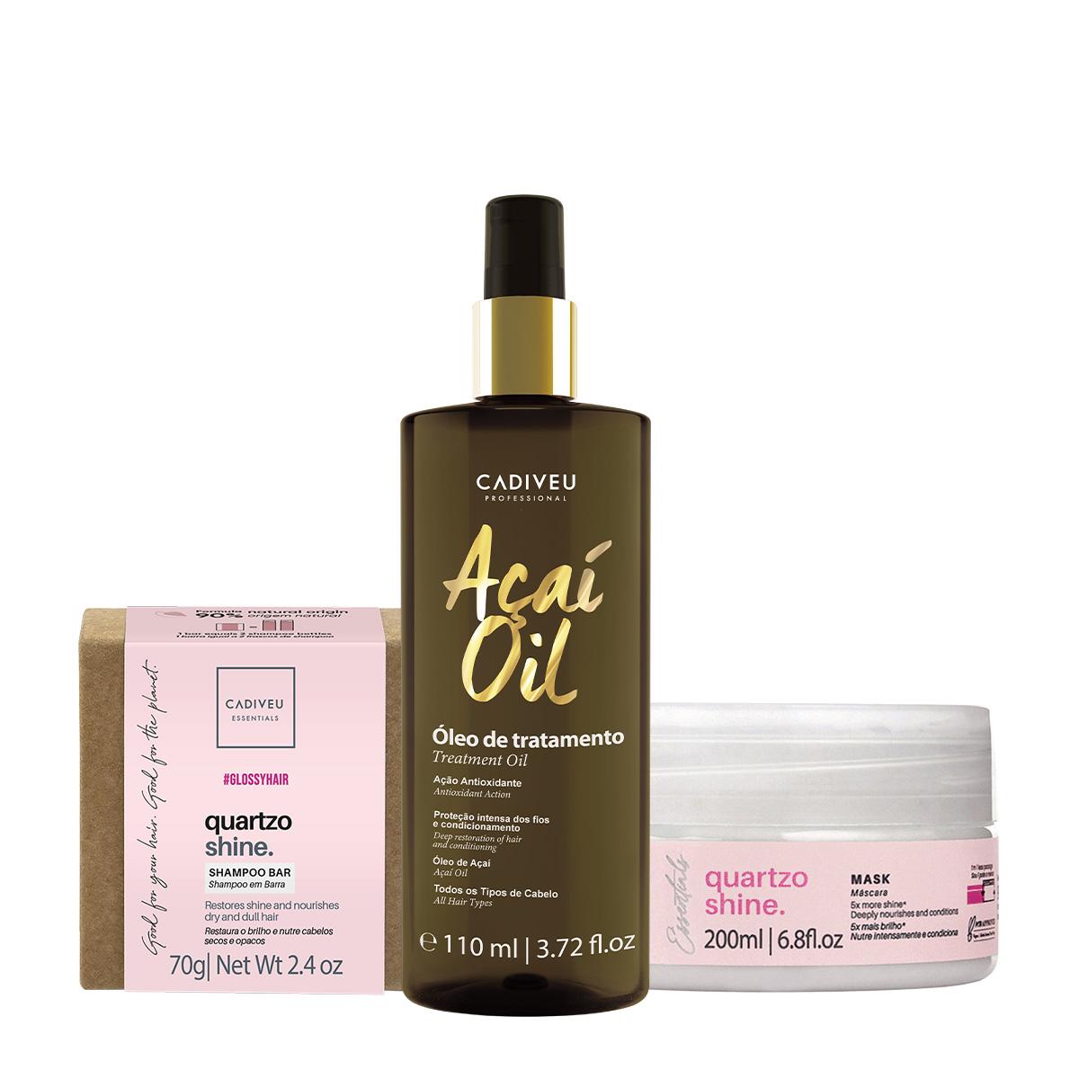 Kit Cadiveu Professional Essentials Quartzo Shine Shampoo em Barra Máscara e Açaí Oil 110 (3 produtos) - 1