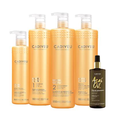 Kit Cadiveu Professional Nutri Glow  Shampoo Condicionador Máscara Cera G e Açaí Oil 110 (5 produtos)