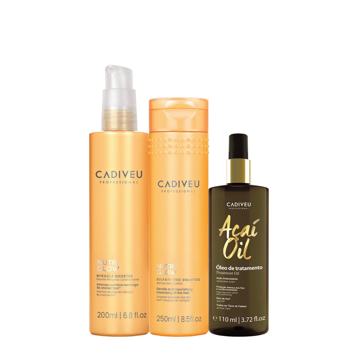 Kit Cadiveu Professional Nutri Glow Booster Fluído de Tratamento Pré Shampoo Açaí Oil 110 e Shampoo (3 produtos) - 1