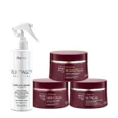 Kit Amend Blindagem Essencial Fluído e Amend  Essenciais Cronograma Capilar (4 produtos)
