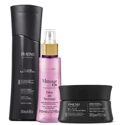 Amend Black Illuminated Realce da Cor Shampoo 250ml Mascara 300g e Oleo de Moringa 60ml