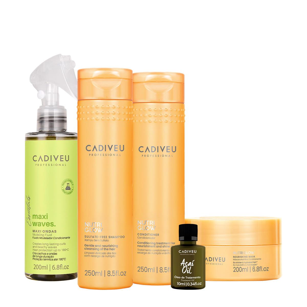 Kit Cadiveu Professional Nutri Glow Shampoo Condicionador Máscara Maxi Ondas e Açaí Oil (5 produtos) - 1