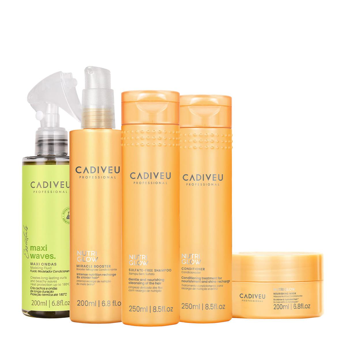 Kit Cadiveu Professional Nutri Glow Shampoo Condicionador Máscara Fluído e Leave-in (5 produtos) - 1