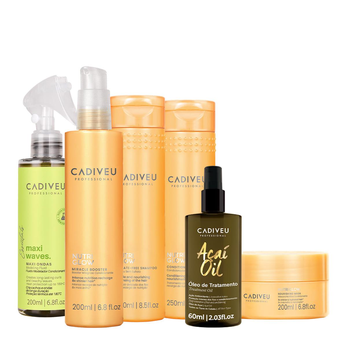 Kit Cadiveu Professional Nutri Glow Shampoo Condicionador Máscara Fluído Leave-in e Açaí Oil 60 (6 produtos) - 1