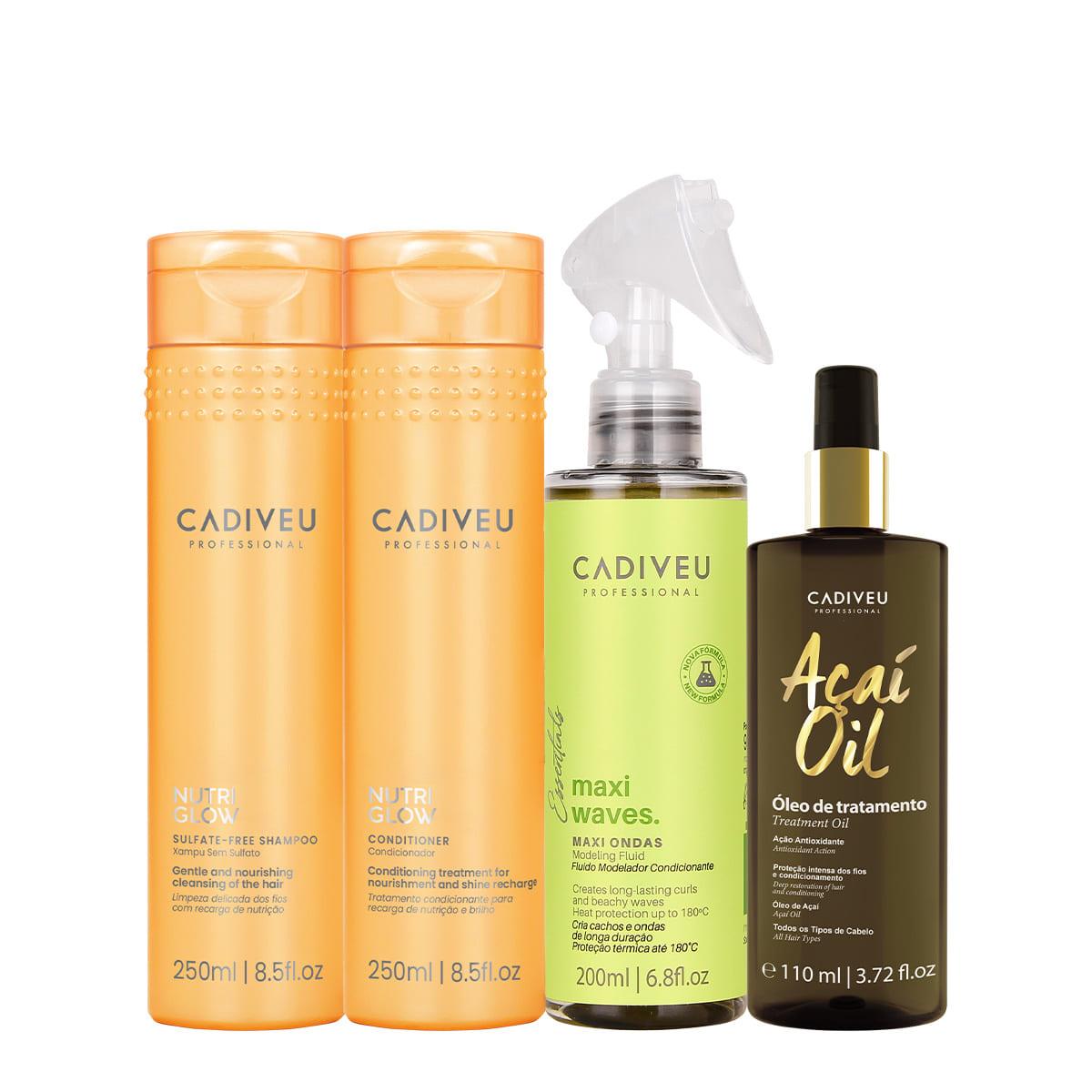 Kit Cadiveu Professional Nutri Glow Shampoo Condicionador Maxi Ondas e Açaí Oil 110 (4 produtos) - 1