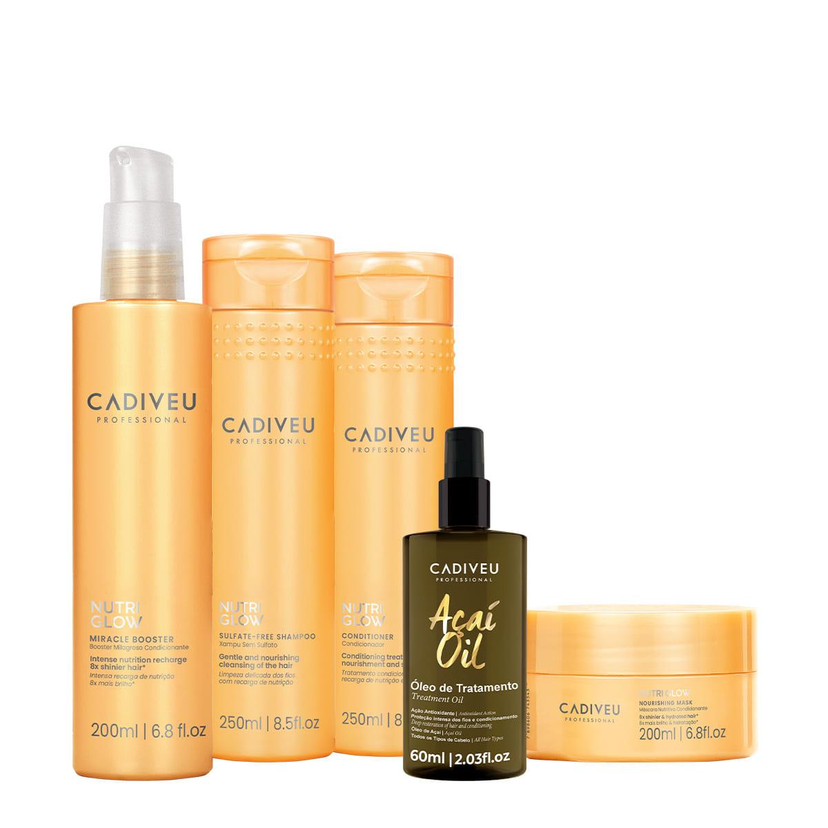 Kit Cadiveu Professional Nutri Glow Shampoo Condicionador Máscara Pré-Shampoo e Açaí Oil 60 (5 produtos) - 1