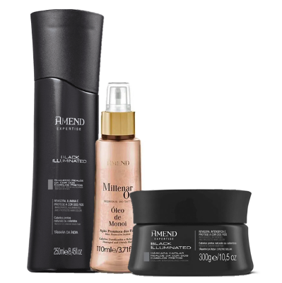 Amend Black Illuminated Realce da Cor Shampoo 250ml Mascara 300g e Oleo de Monoi 110ml