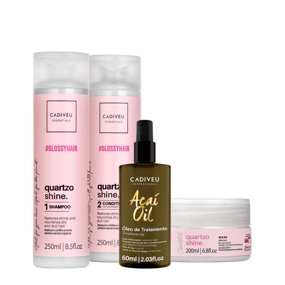 Kit Cadiveu Professional Quartzo Shine Shampoo Condicionador Máscara e Açaí Oil 60 (4 produtos) - 1