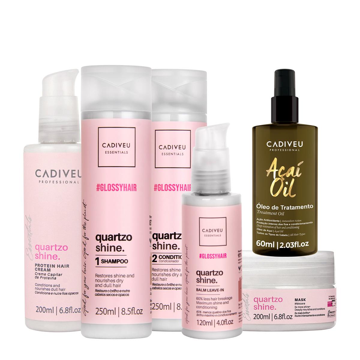 Kit Cadiveu Professional Quartzo Shine Shampoo Condicionador Máscara Pré-Shampoo Leave-in e Açaí Oil 60 (6 produtos) - 1