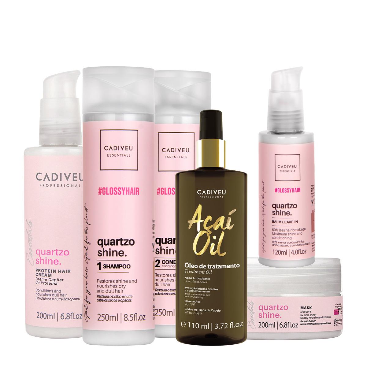 Kit Cadiveu Professional Quartzo Shine Shampoo Condicionador Máscara Pré-Shampoo Leave-in e Açaí Oil 110 (6 produtos) - 1