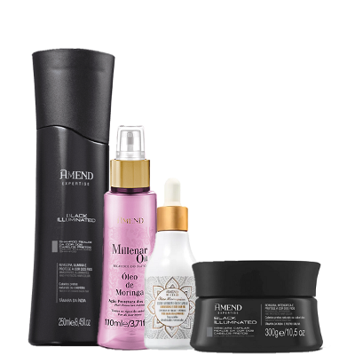 Amend Black Illuminated Realce da Cor Shampoo 250ml Mascara 300g Oleo de Moringa 60ml e Oleo Marroquino 75ml