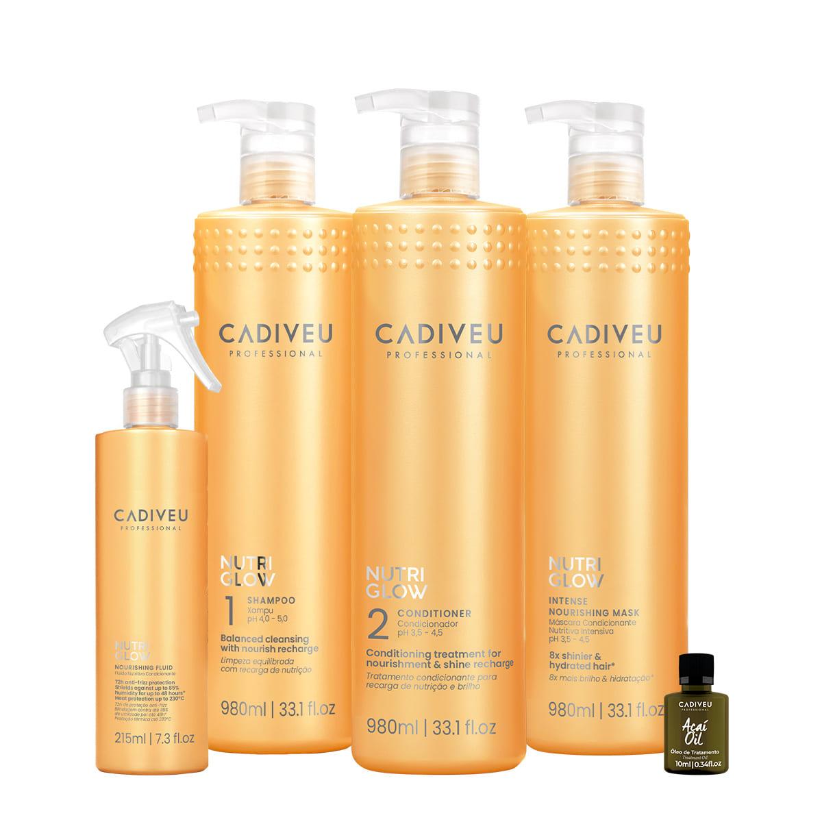 Kit Cadiveu Professional Nutri Glow Shampoo Condicionador Máscara G Fluído e Açaí Oil (5 produtos) - 1