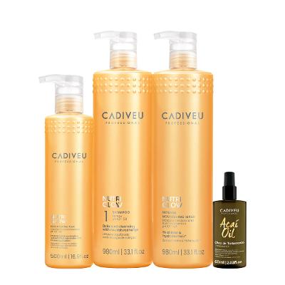 Kit Cadiveu Nutri Glow Shampoo Máscara Cera G e Açaí Oil 60 (4 produtos)