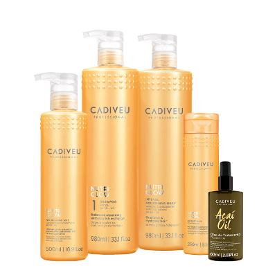 Kit Cadiveu Professional Nutri Glow Shampoo G Condicionador Máscara Cera G e Açaí Oil 60 (5 produtos)