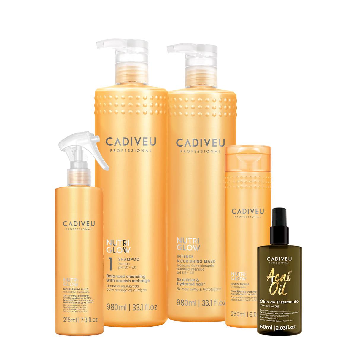 Kit Cadiveu Professional Nutri Glow Shampoo G Condicionador Máscara Fluído G e Açaí Oil 60 (5 produtos) - 1