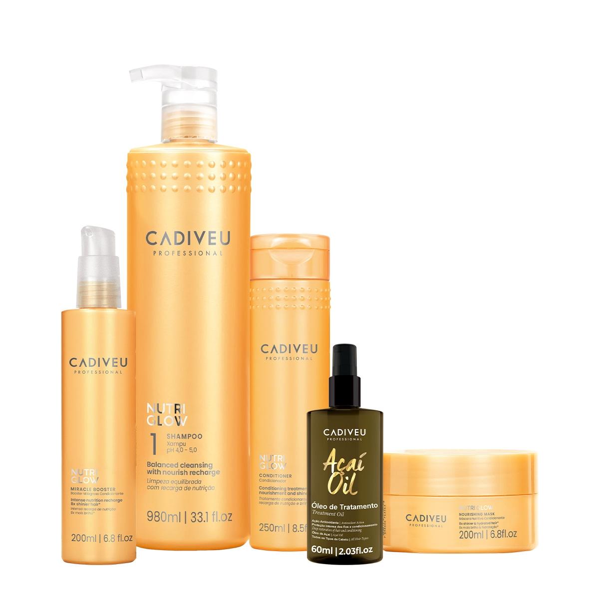 Kit Cadiveu Professional Nutri Glow Shampoo Condicionador Máscara Booster e Açaí Oil (5 produtos) - 1