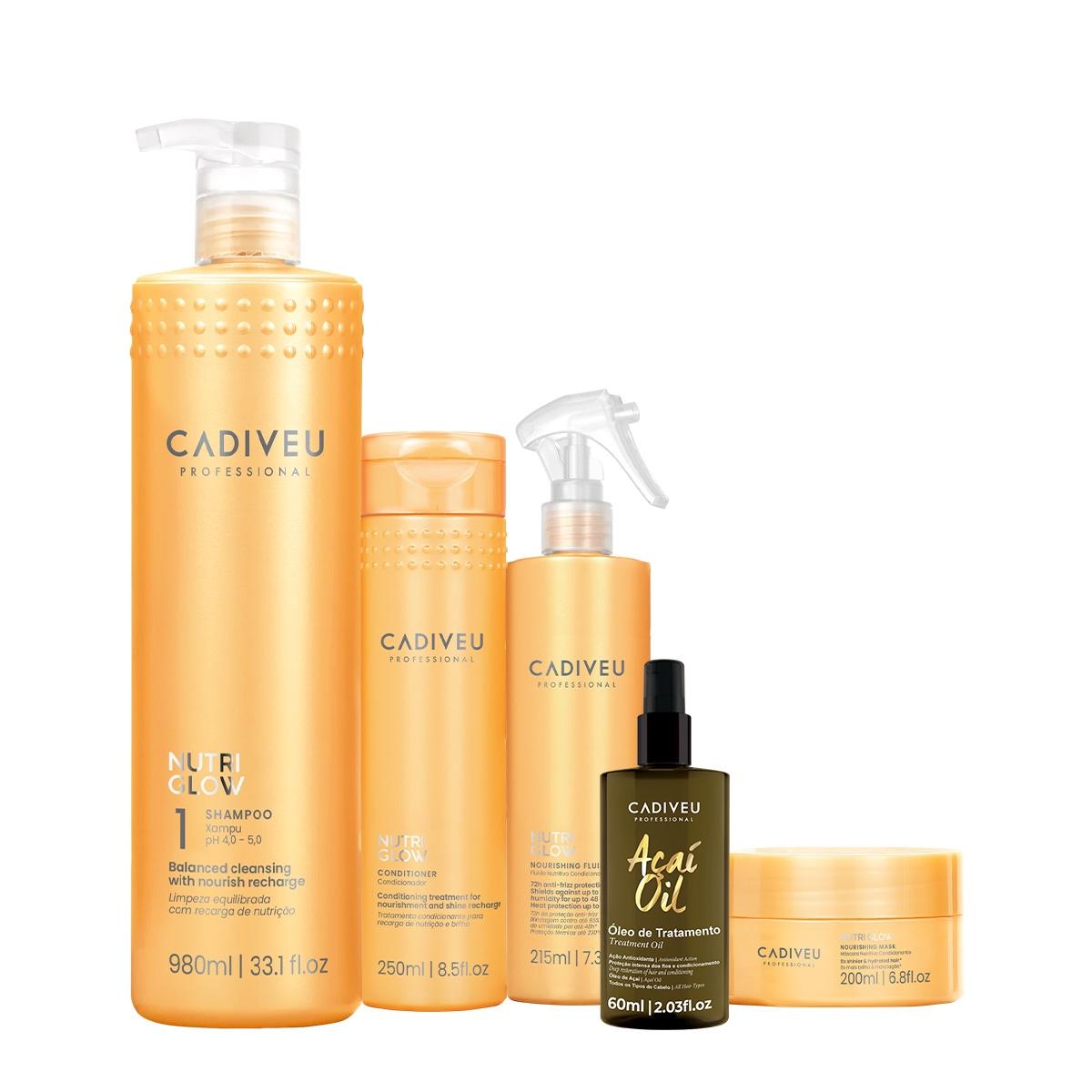 Kit Cadiveu Professional Nutri Glow Shampoo Condicionador Máscara Fluído e Açaí Oil 60 (5 produtos) - 1