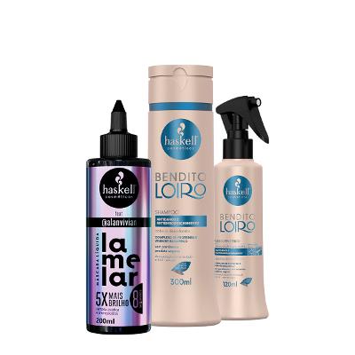 Kit Haskell Bendito Loiro Shampoo Fluido Proteico e Lamelar Máscara líquida (3 produtos)