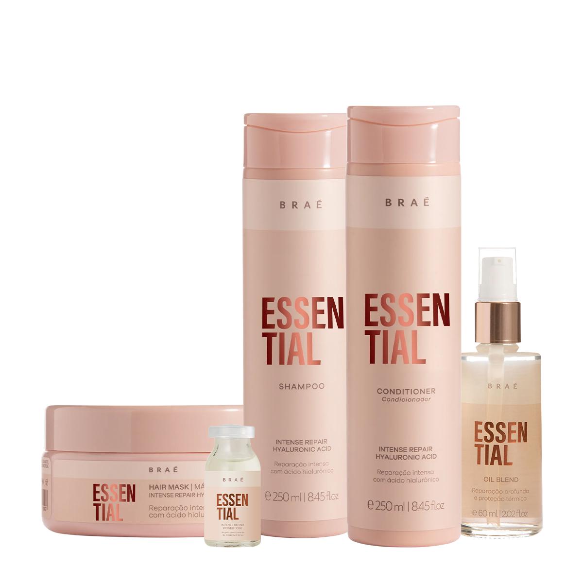 Kit Braé Essential Shampoo Condicionador Máscara Óleo e Ampola Capilar (5 produtos) - 1