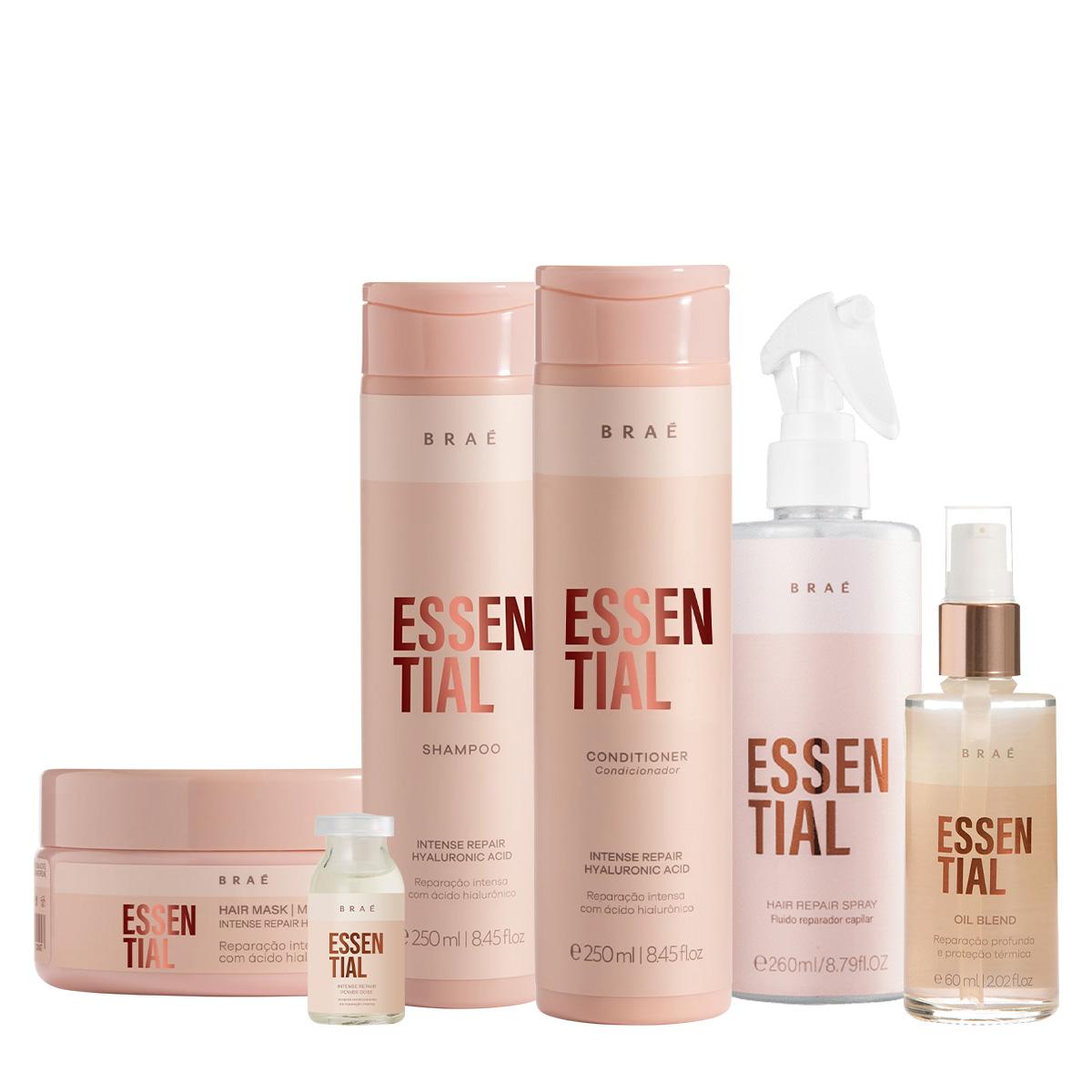 Kit Braé Essential Shampoo Condicionador Máscara Óleo Fluído Reparador e Ampola Capilar (6 produtos) - 1