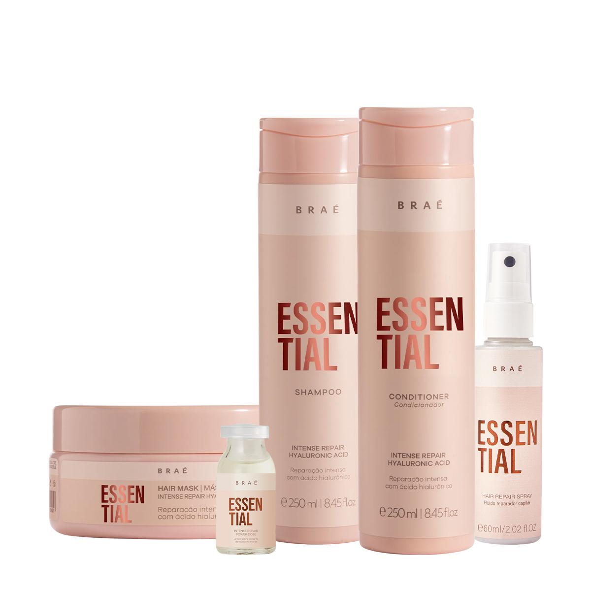 Kit Braé Essential Shampoo Condicionador Máscara Leave-in e Ampola Capilar (5 produtos) - 1