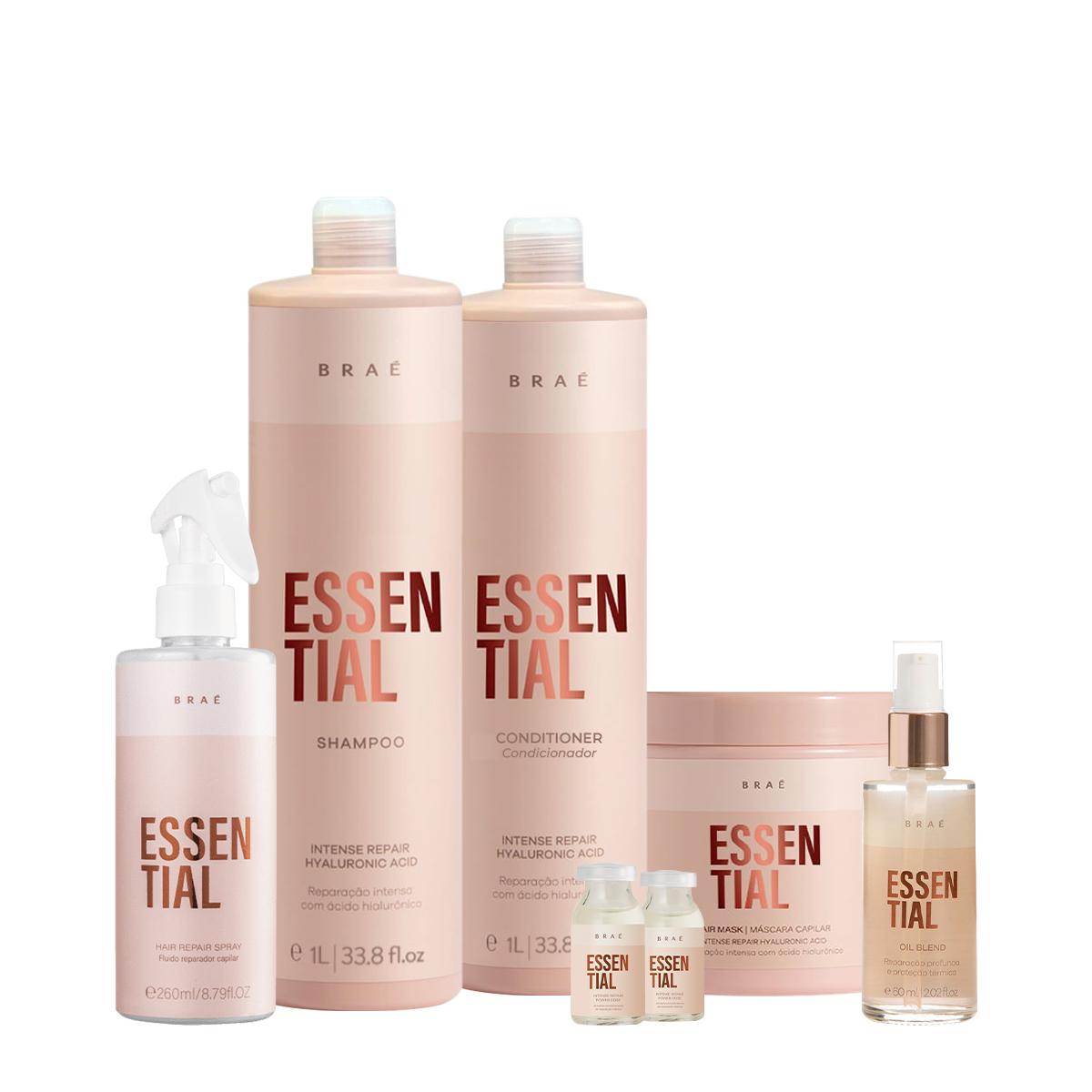 Kit Braé Essential Shampoo Condicionador Máscara Óleo Fluído Reparador e Ampola Capilar Salon (7 produtos) - 1